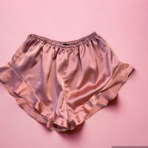 MISSGUIDED Satin Pajama Shorts with frill in rose pink size 2